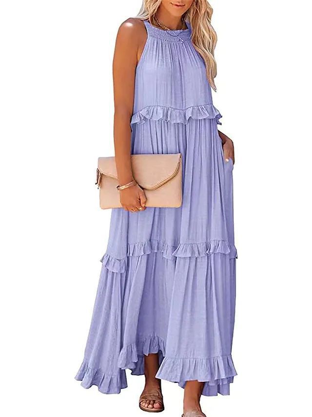 Women's Vacation Style Ruffled Long Dress Wide Dresses