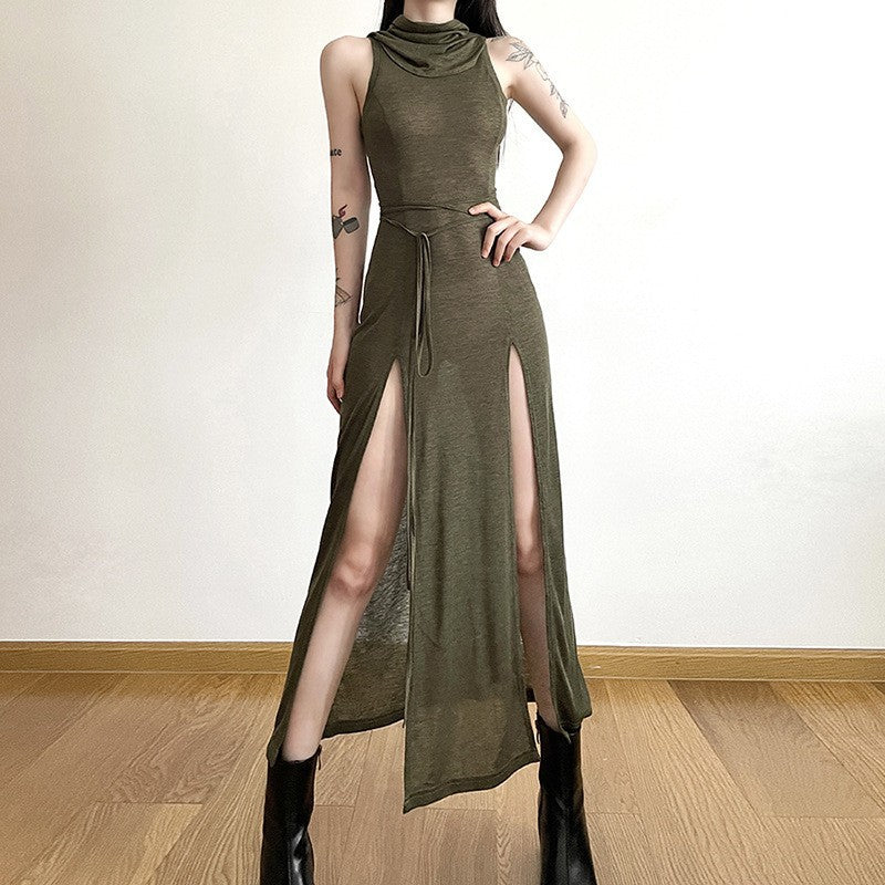 Women's Fashion Sexy Loose Split Hooded Mid-length Dresses