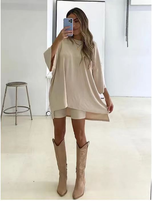 Women's Fashion Solid Color Loose T-shirt Tight Suits