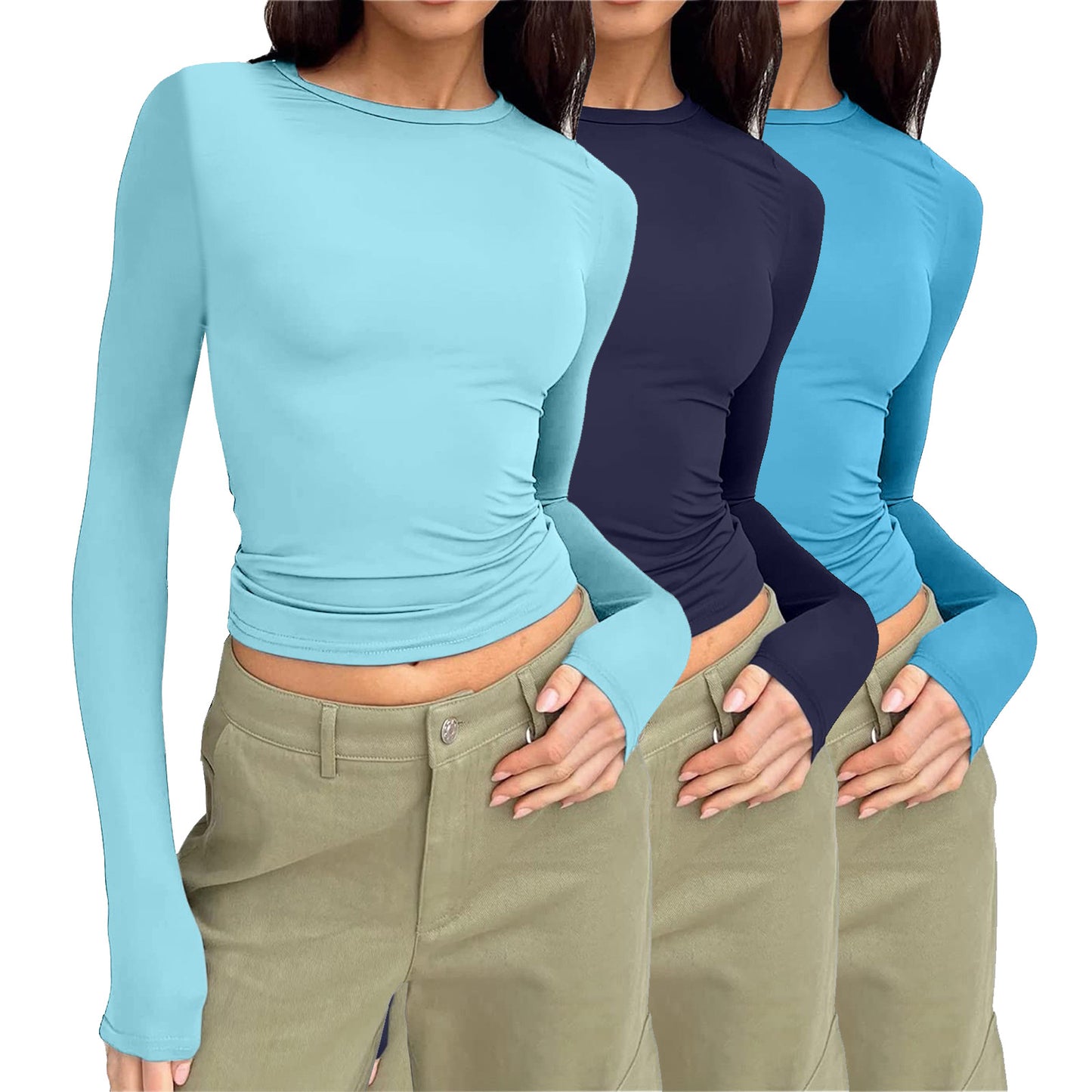 Women's Long-sleeved Solid Color Slim Pullover T-shirt Blouses