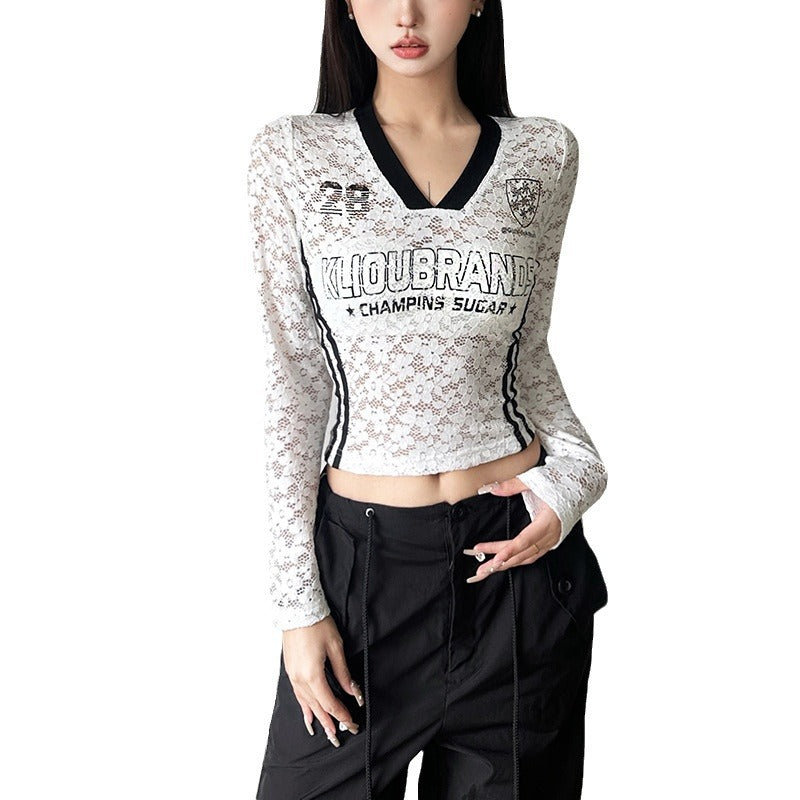 Women's Autumn American Retro Alphabet High Waist Long Blouses