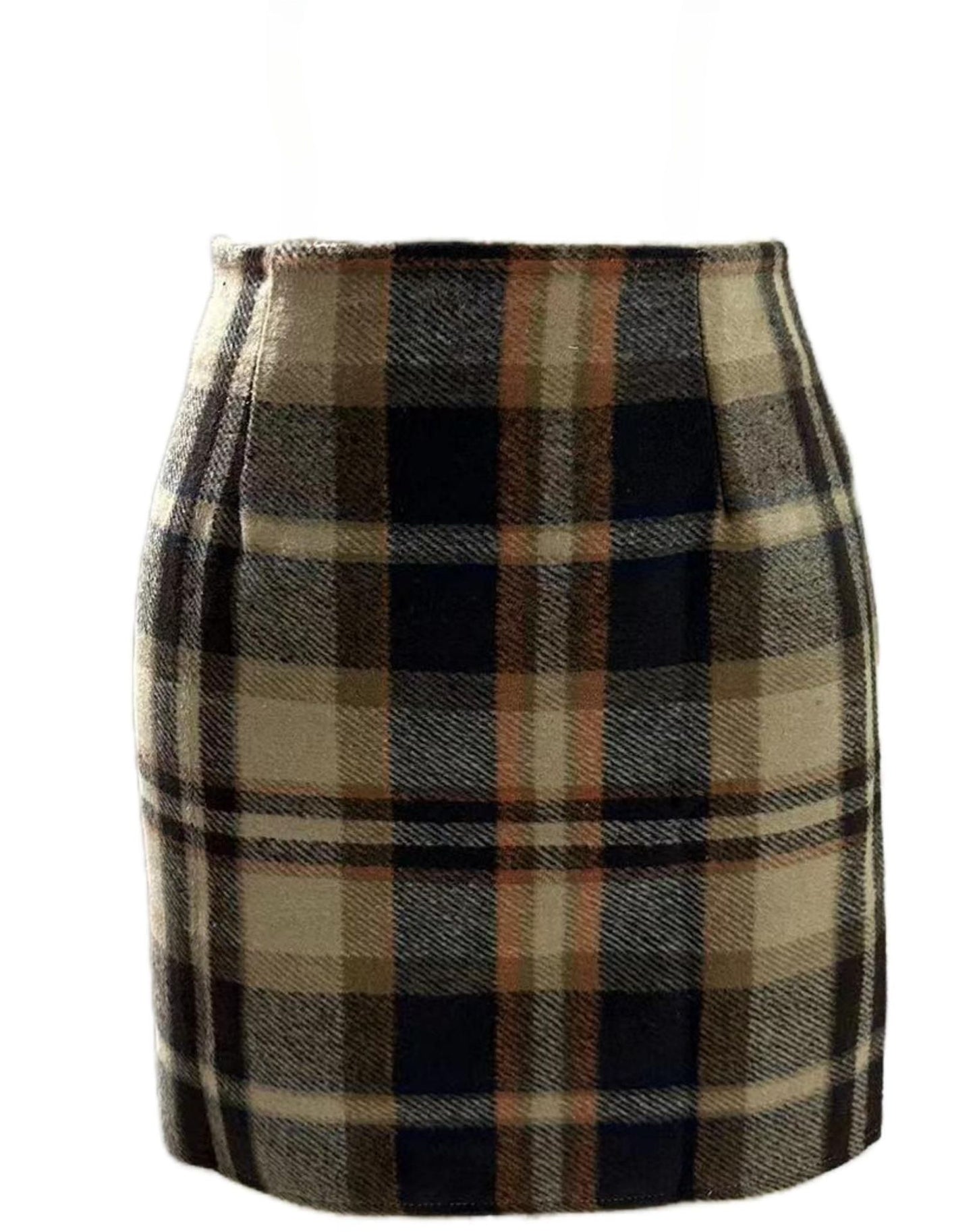 Women's High Waist Tartan Tight Pencil Wool Skirts