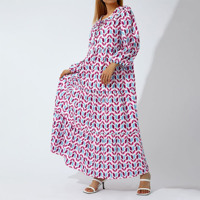 Women's Fashion Bohemian Lantern Sleeve Temperament Printed Dress