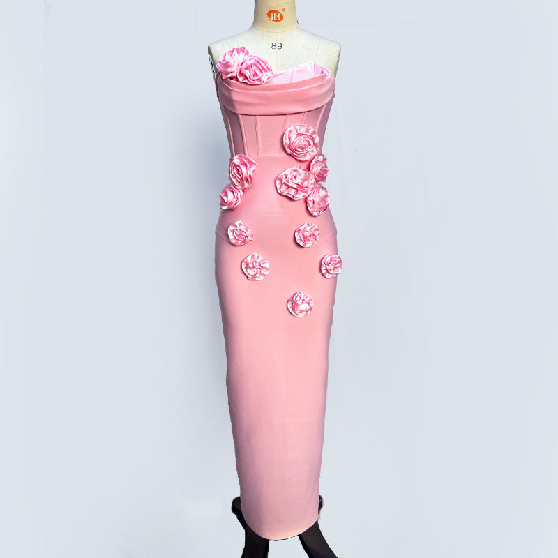 Multicolor Tube Flower Sexy Bandage Maxi Dresses