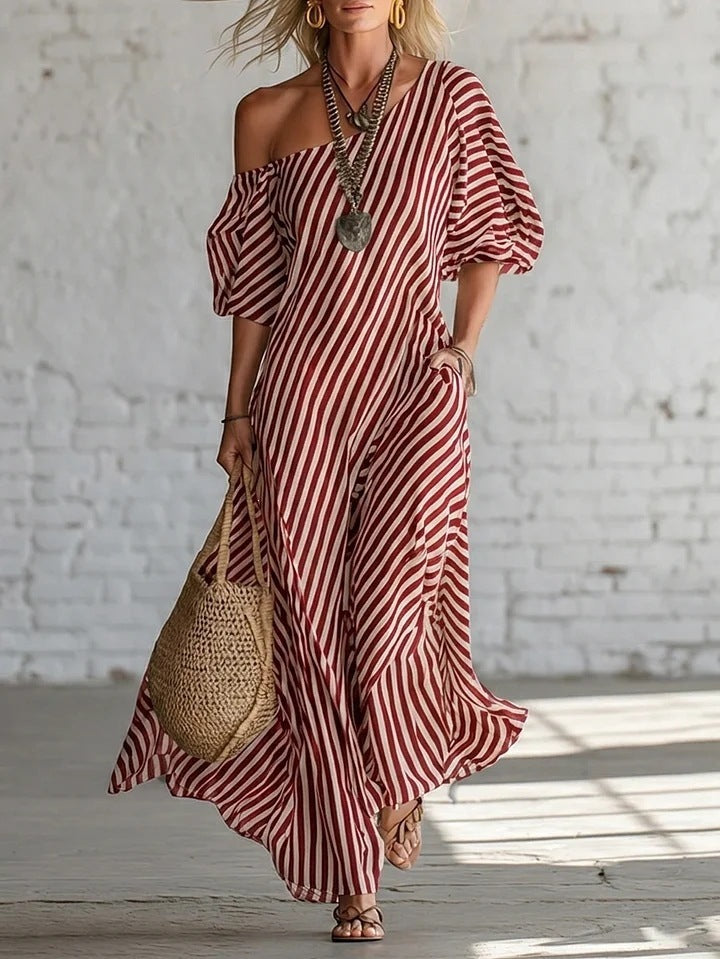 Women's Fashion Spring Elegant Irregular Striped Dress