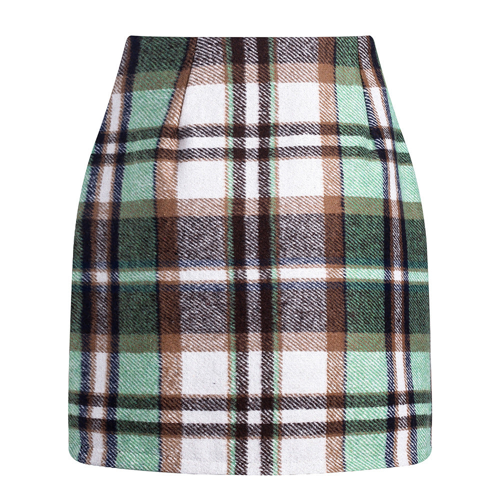 Women's High Waist Tartan Tight Pencil Wool Skirts