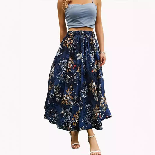 Women's Large Swing Elastic Waistband Printed Double Skirts