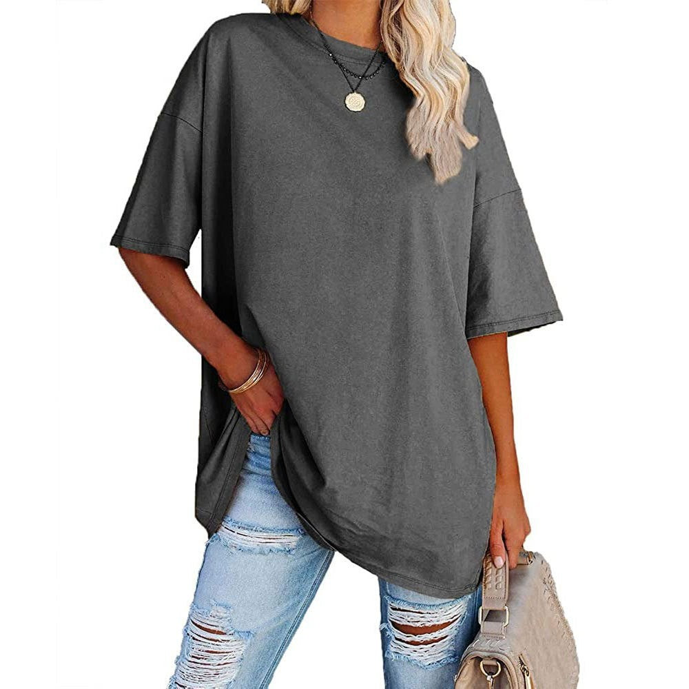 Women's Color Loose Half Sleeve Round Neck Blouses