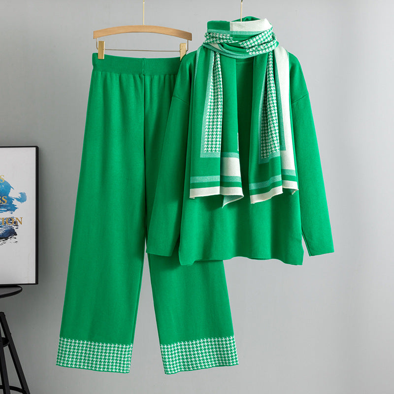 Women's Fashionable Graceful Shawl Turtleneck Loose Three-piece Fashion Casual Suit