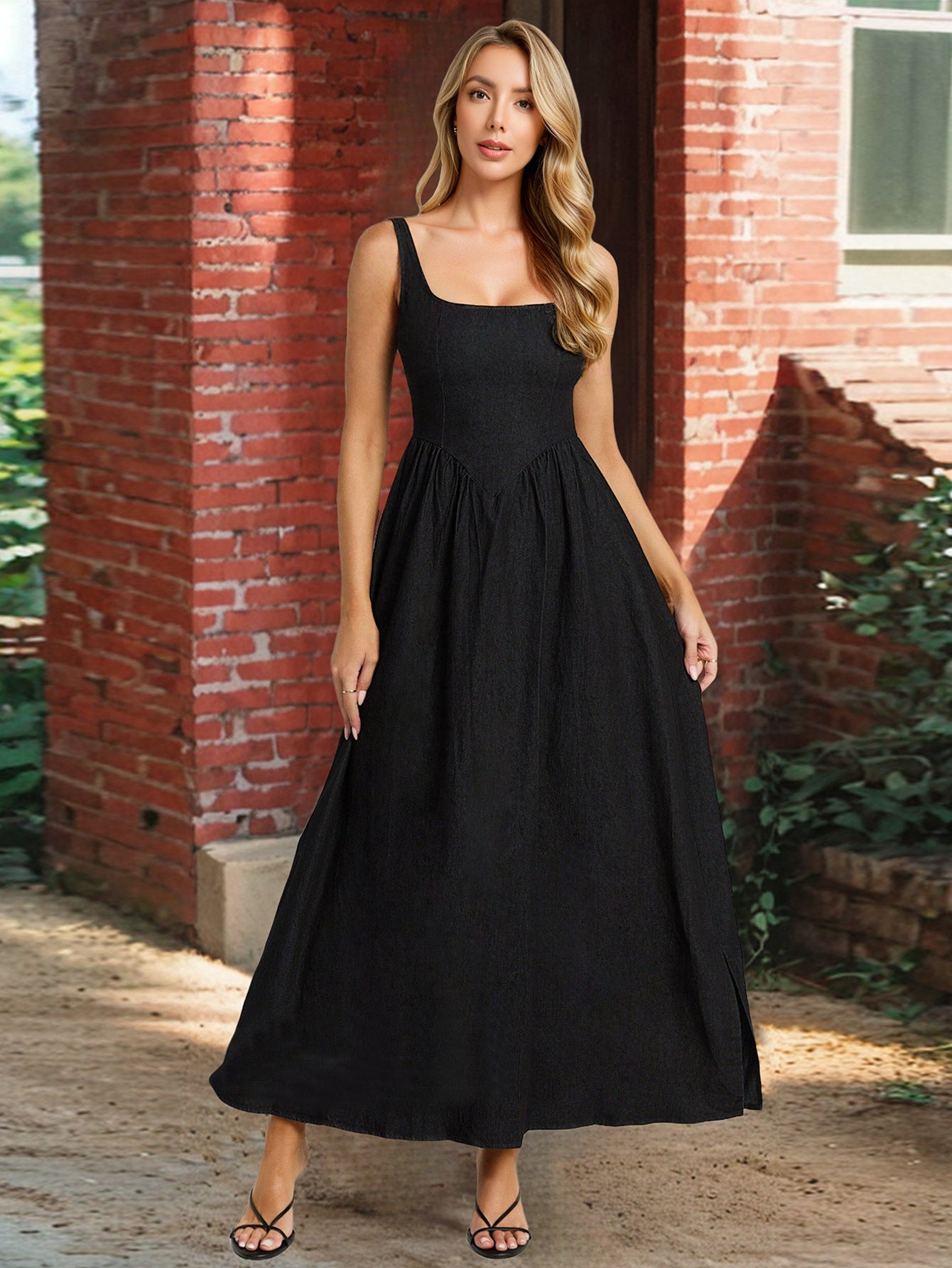 Women's Graceful Shift Dress Solid Color Long Dresses