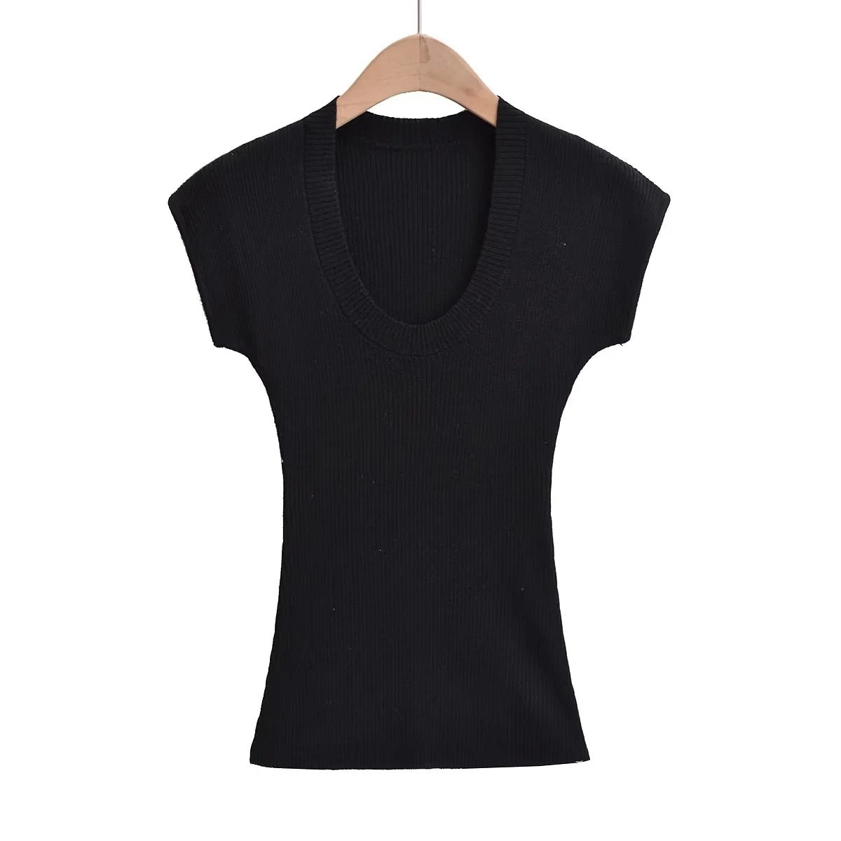 Women's Knitted Short-sleeved Shirt Elastic Slim Fit Blouses