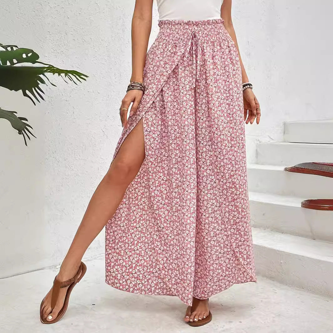 Women's Summer Fashion Floral Side Slit Pants