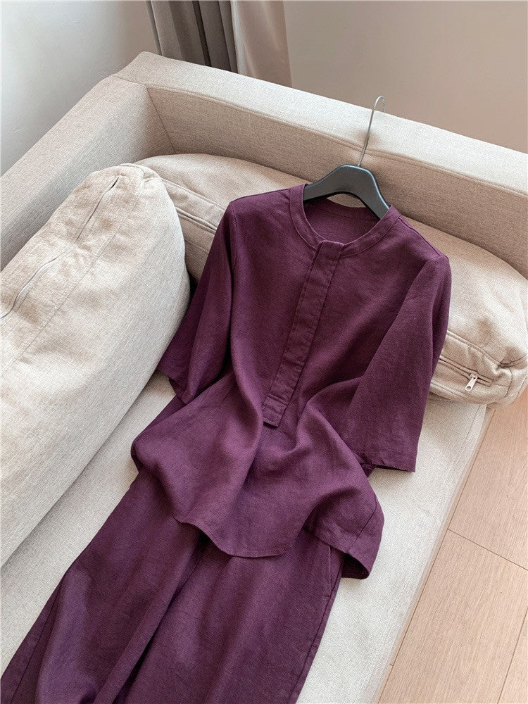 Cotton Linen Sleeve Temperament Commute Two-piece Fashion Casual Suit