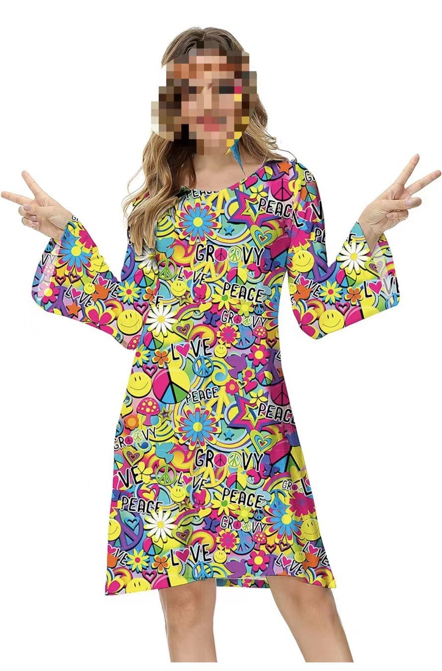 Slouchy Casual Hippies Disco Dress Halloween Blouses