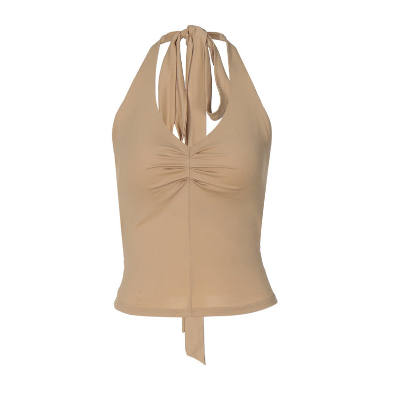 Women's Solid Color Halter Strap Slim Fit Tops