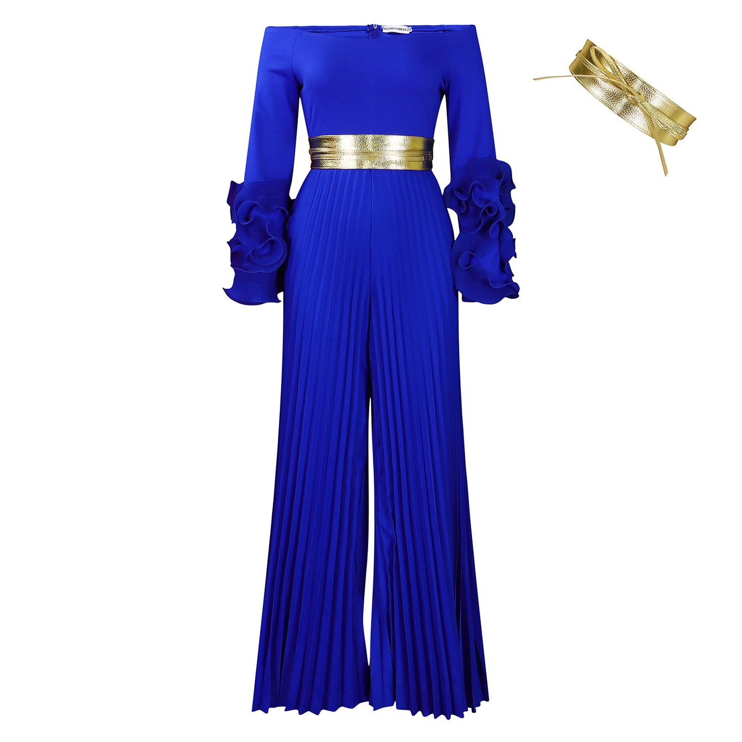 Fashion Ruffle Sleeve Solid Color Pleated Jumpsuits