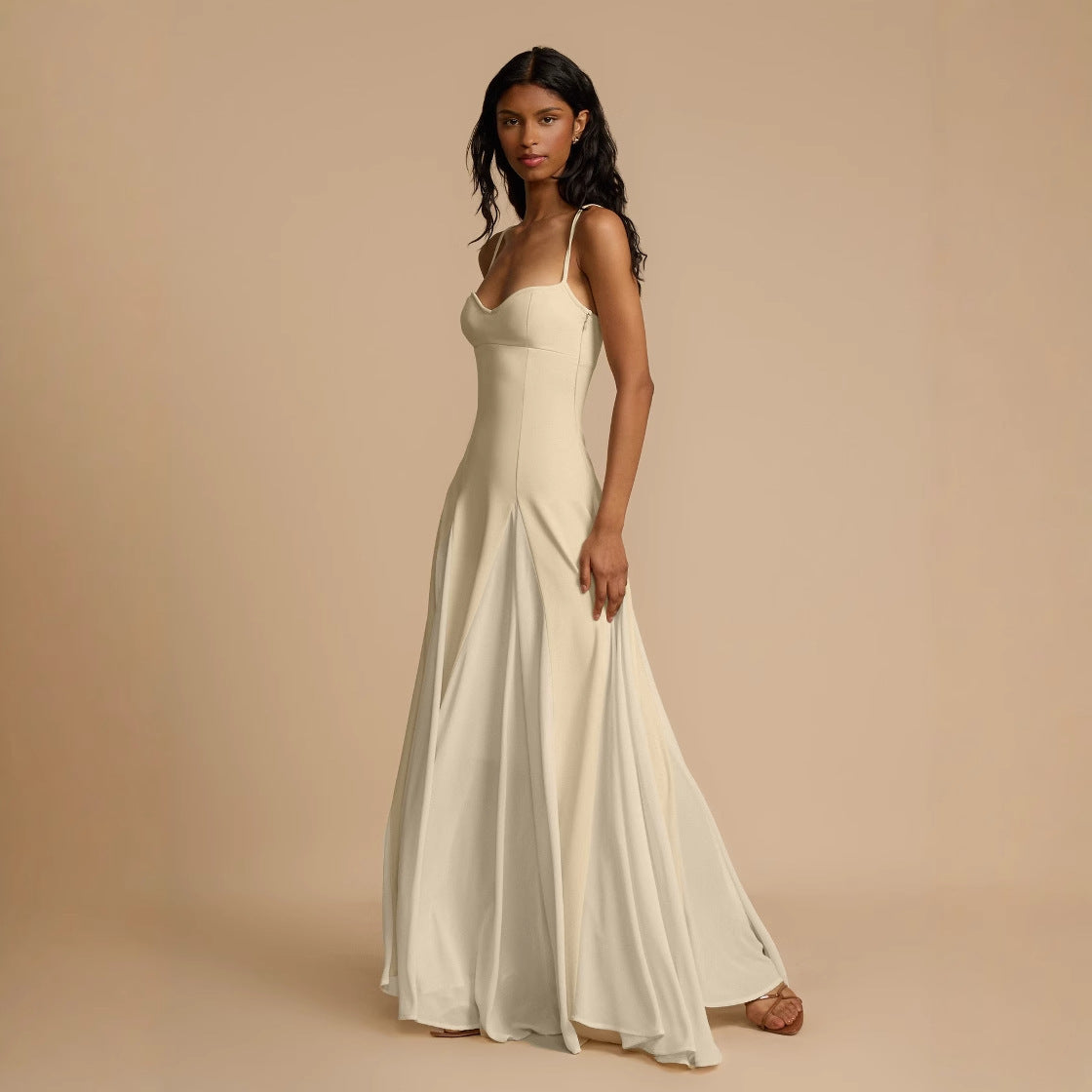 Women's Style Elegant Sexy Backless Spaghetti Straps Contrast Dresses