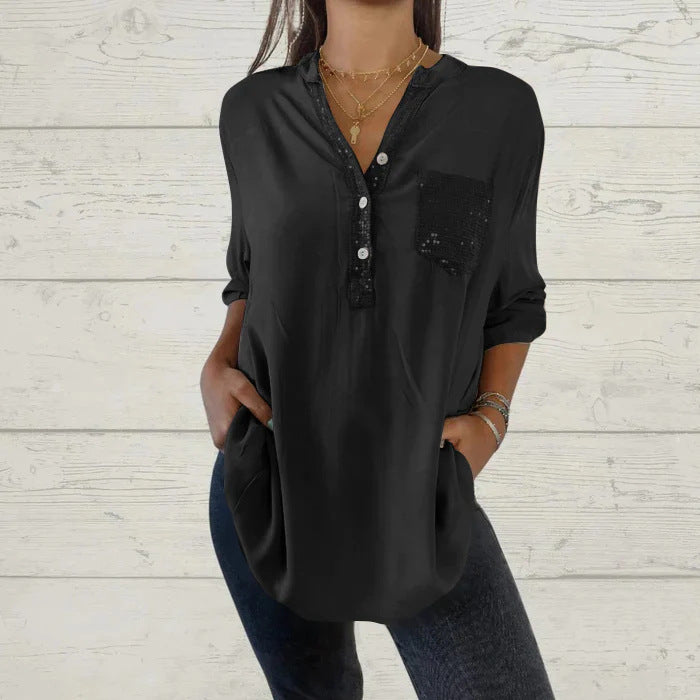 Women's Loose Casual Rhinestone Sleeve Shirt Blouses