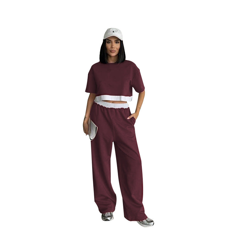 Women's Solid Color Round Neck Sleeves Fashion Suits