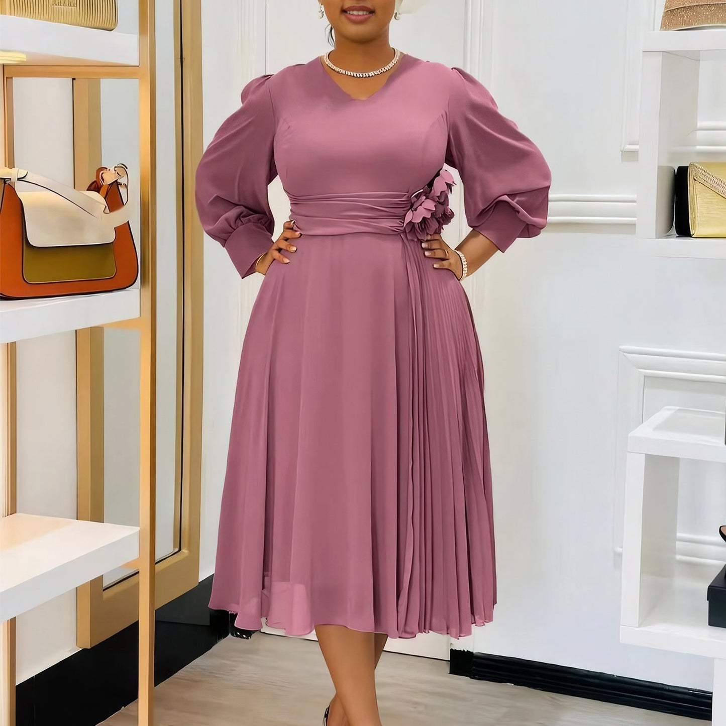 Spring Fashionable Elegant Solid Color A- Dresses