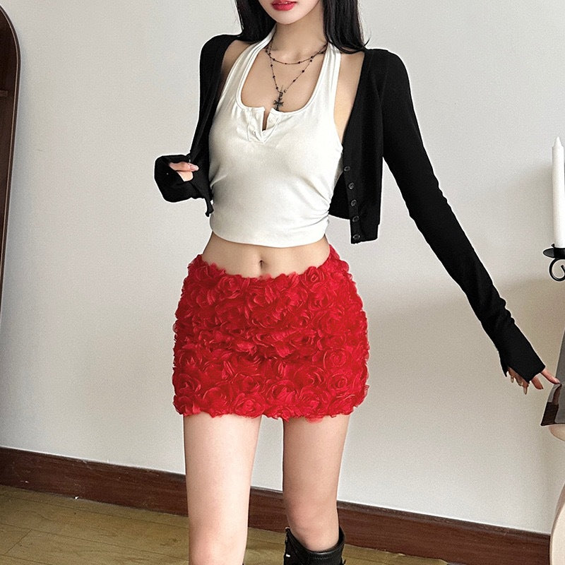 Women's Nightclub Sexy Solid Color Three-dimensional Flower Ultra Skirts