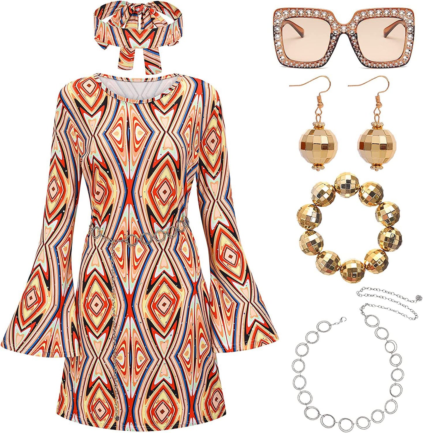 Women's Hippie Halloween Party Disco Dance Headband Skirts