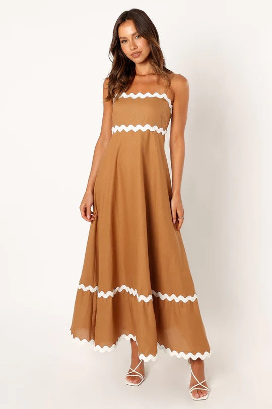 Color Lace Stitching Elegant Strap Tube Dresses