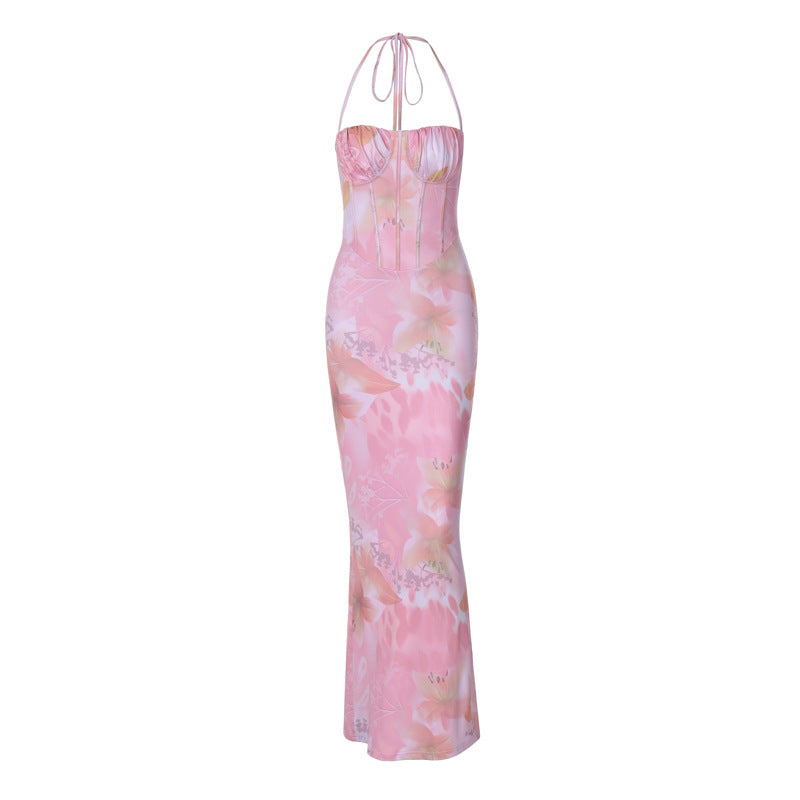 Fashion Printed Sexy Halter Lengthened Increased Dresses