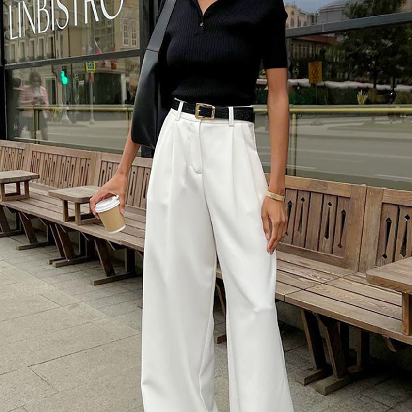 Women's White Temperament Commute Trousers Fashion Casual Pants