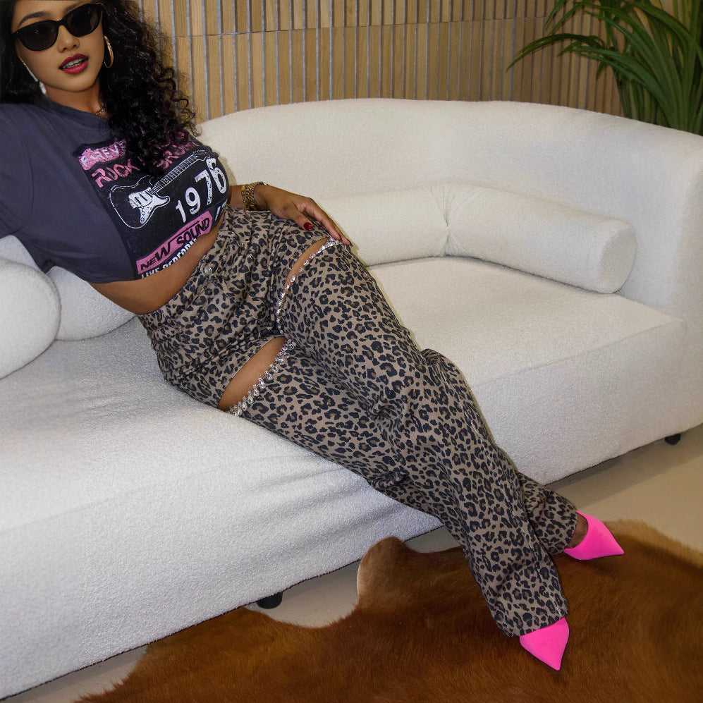 Fashion Four-way Wear High Waist Leopard Pants
