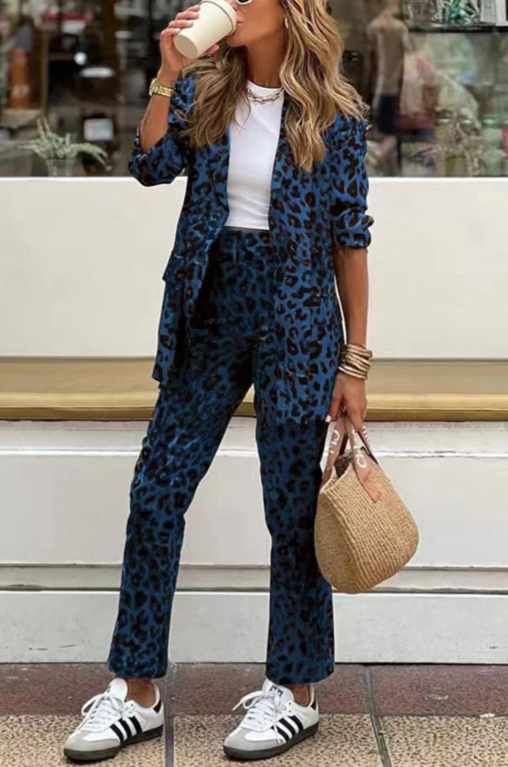 Women's Leopard Print Printed Long-sleeved High Waist Suits
