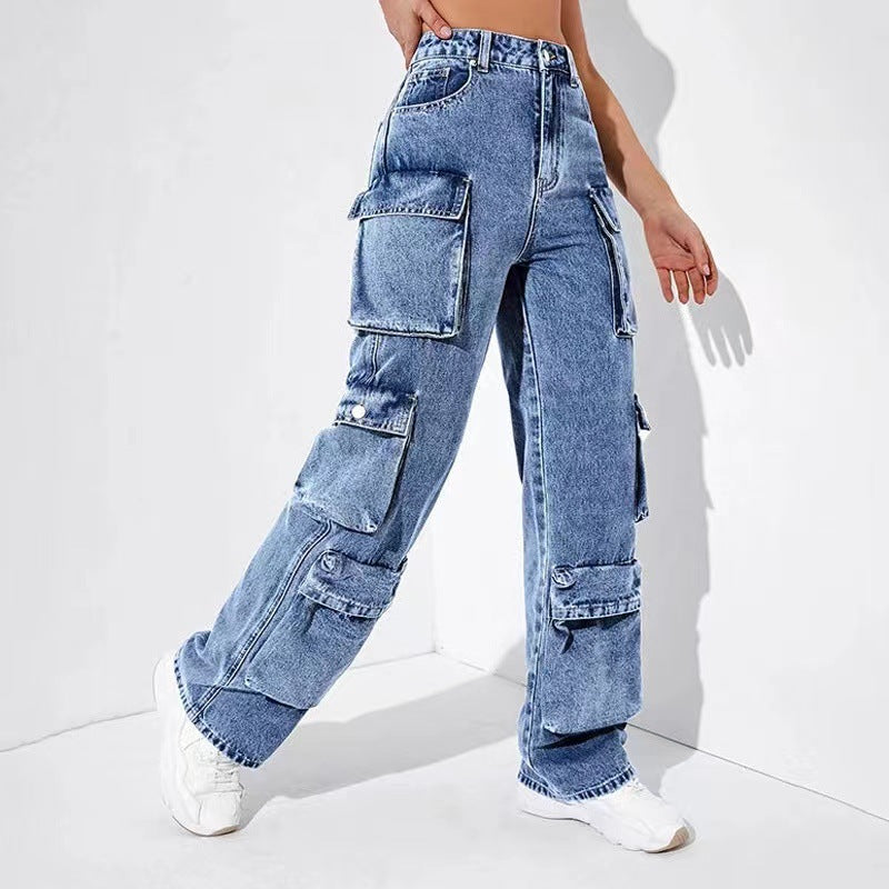 Women's Source Overalls High Waist Flap Pocket Jeans