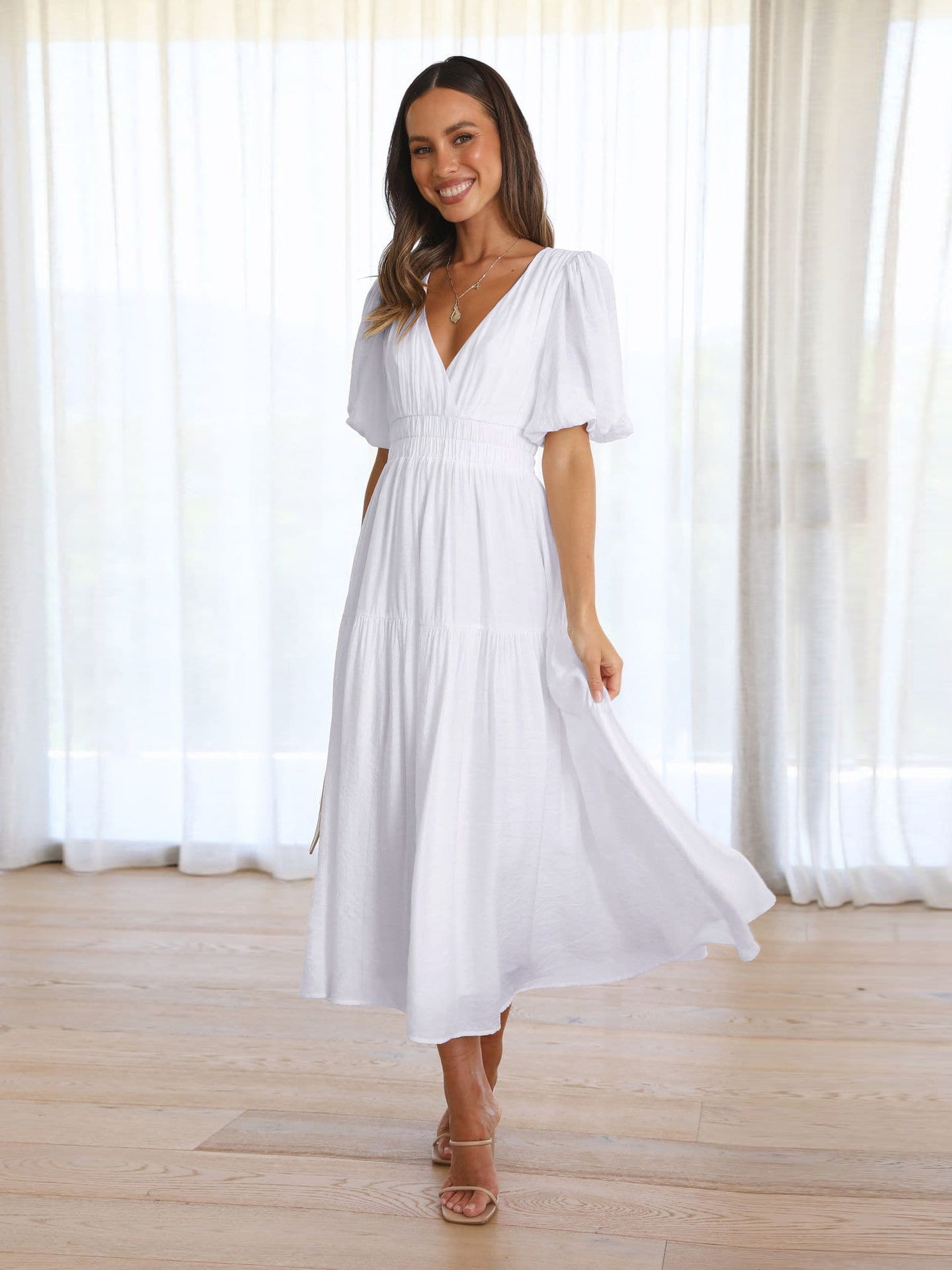 Women's Dress High-grade Long Ruffled Lantern Sleeves Dresses