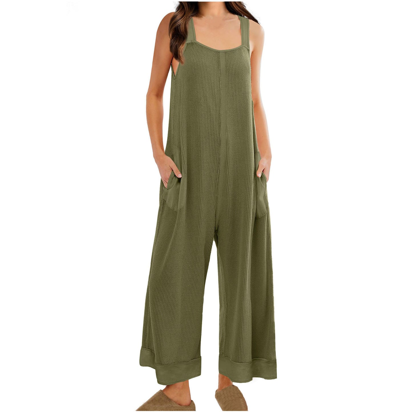 Women's Casual Loose Sleeveless One-piece Stitching Trousers Jumpsuits