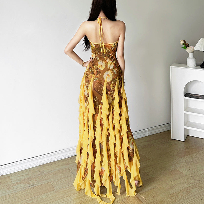 Women's Sexy Ruffles Vacation Style Hot Halter Dresses