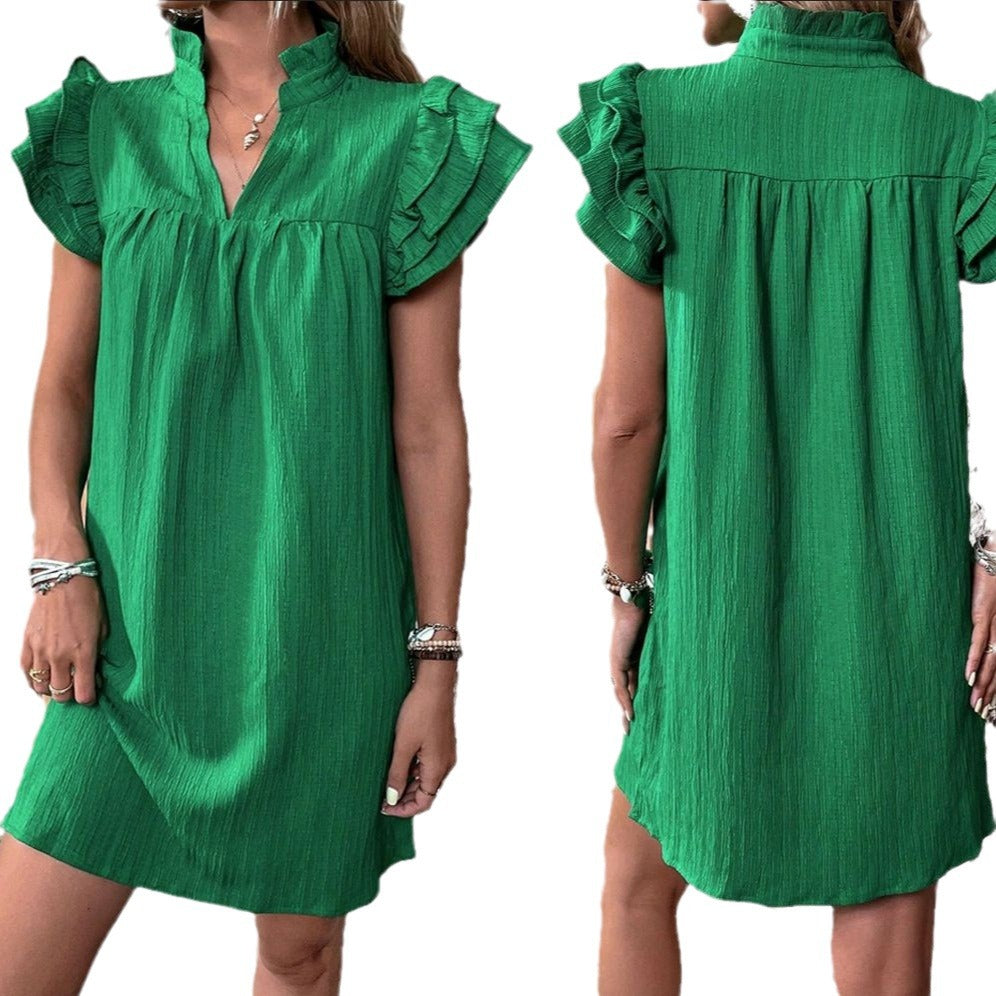 Women's Summer Fashion Versatile Ruffle Sleeve Pullover Dresses