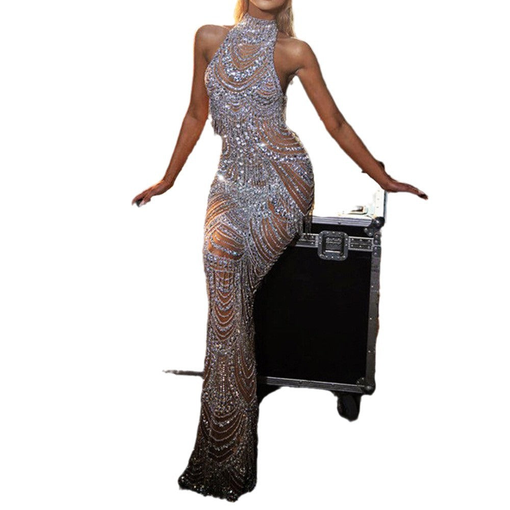 Women's Spring Dress Halter Gold Sexy Dresses
