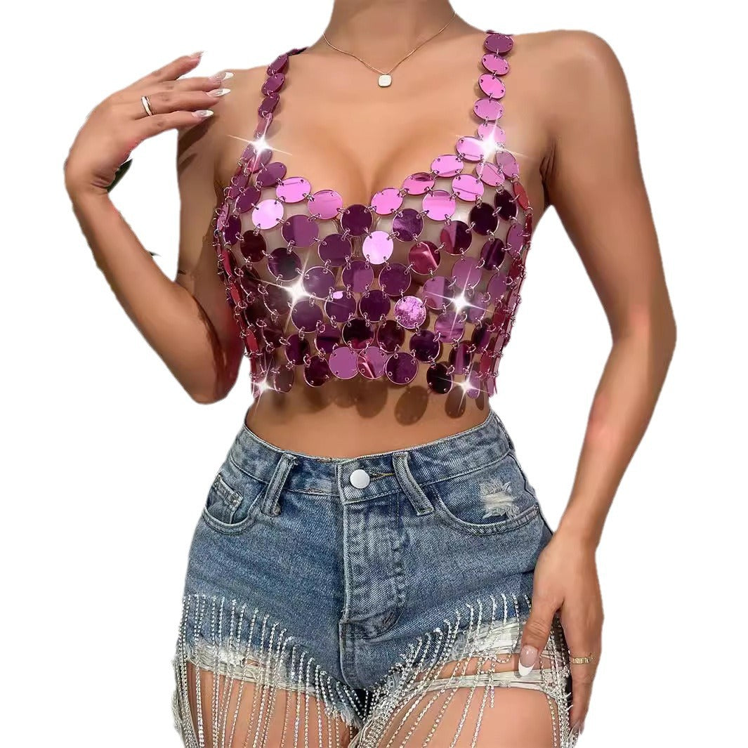 Beach Sexy Nightclub Handmade Acrylic Stitching Tops