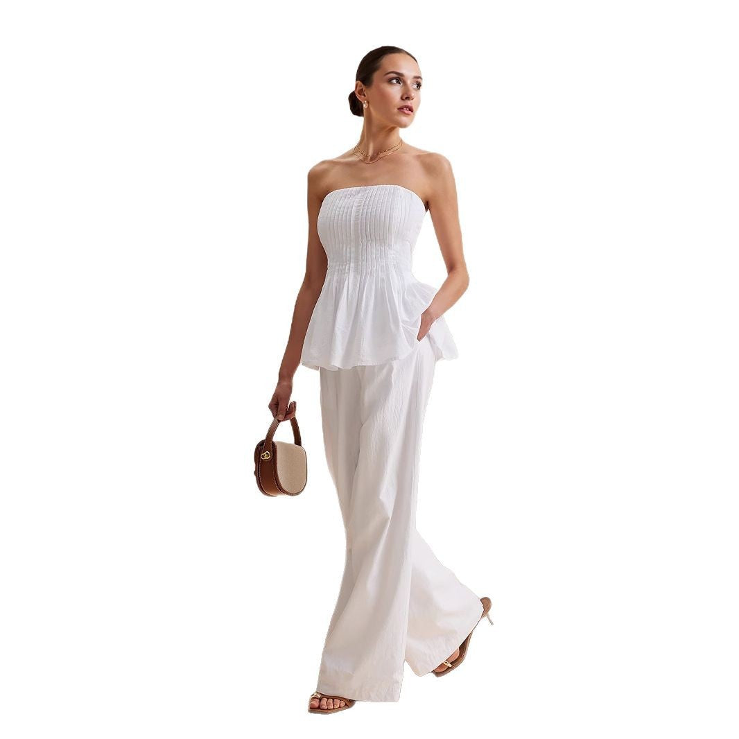 Women's Professional White Casual Trousers Fashion Tube Suits