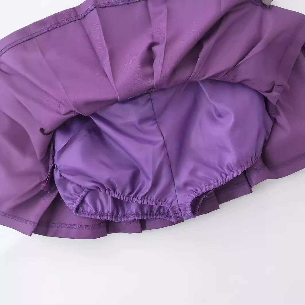 Women's Retro College Style Double Belt Pleated Skirts