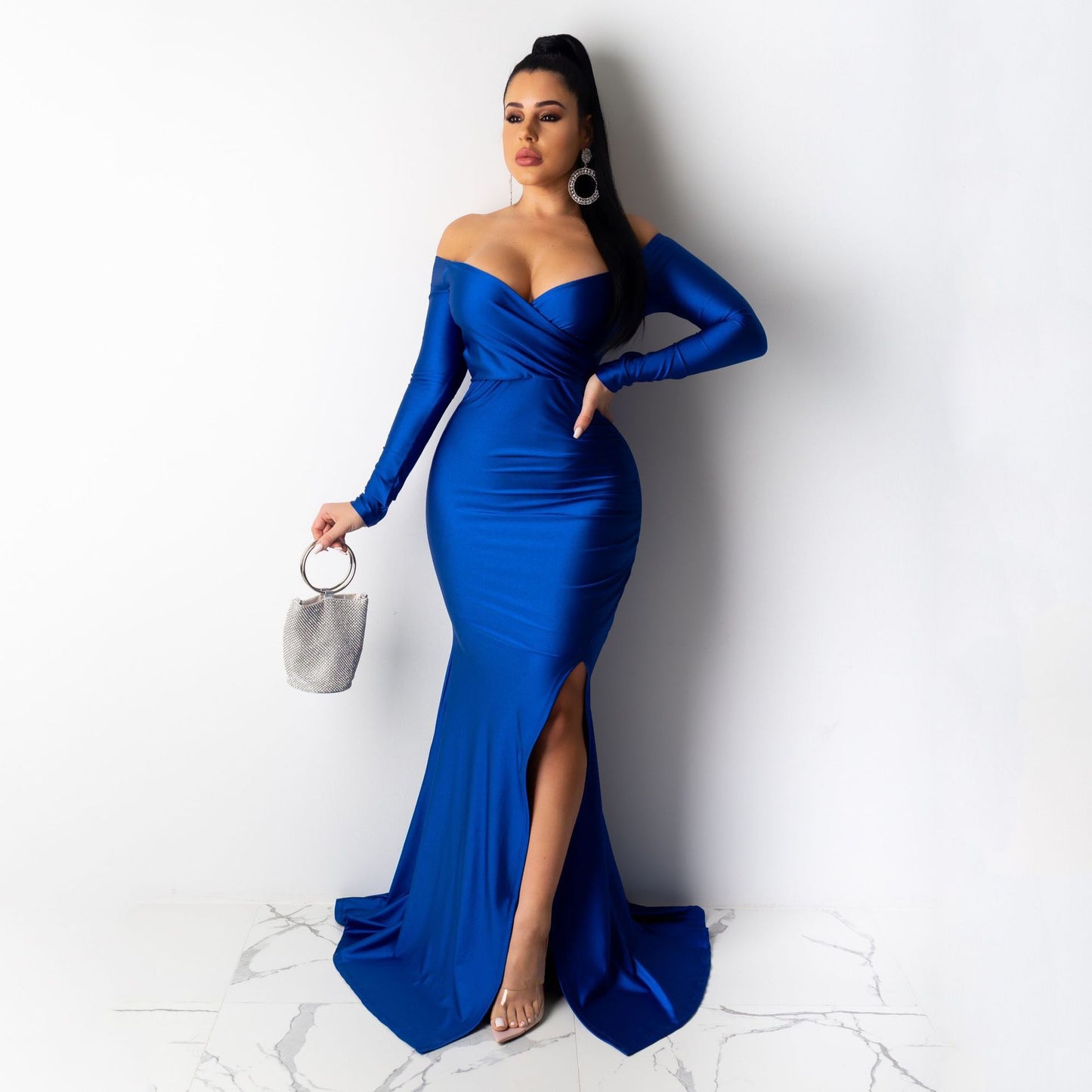 Women's Dress Nightclub Formal Solid Color Large Slit Evening Dresses