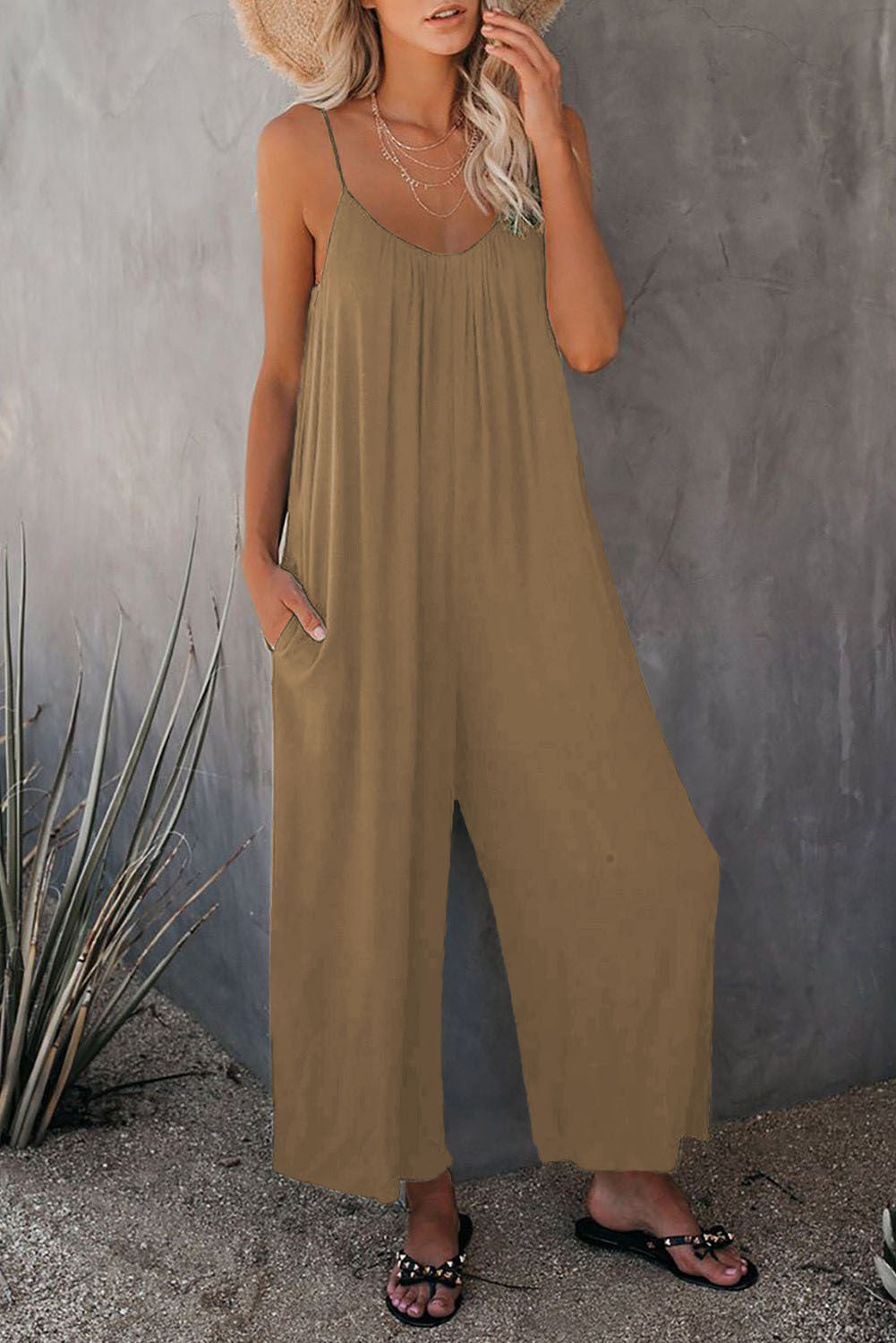 Women's Summer Trousers Solid Color Pocket Loose Pants