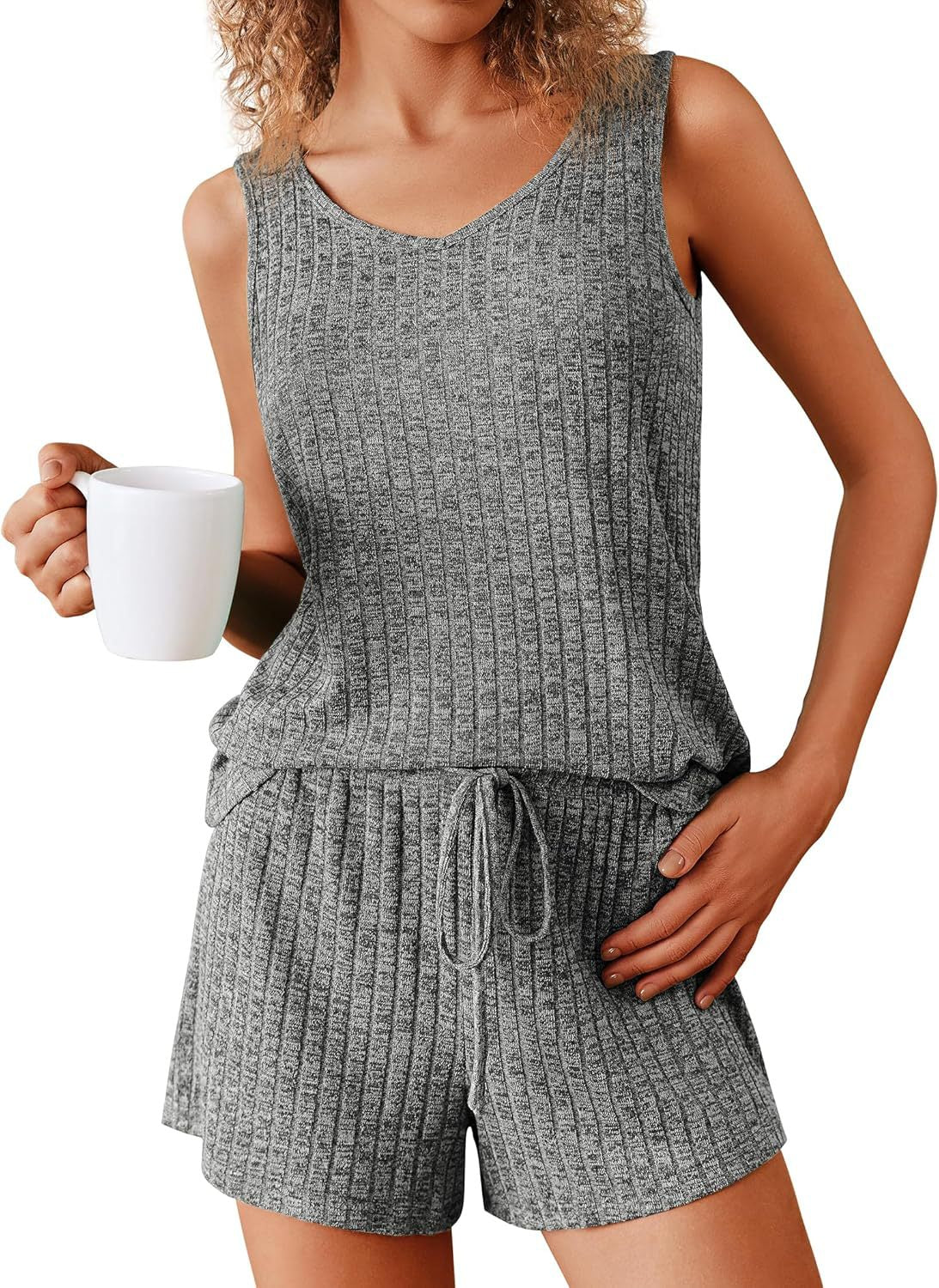 Women's Sleeveless Pajamas Rib Knitted Summer Suits