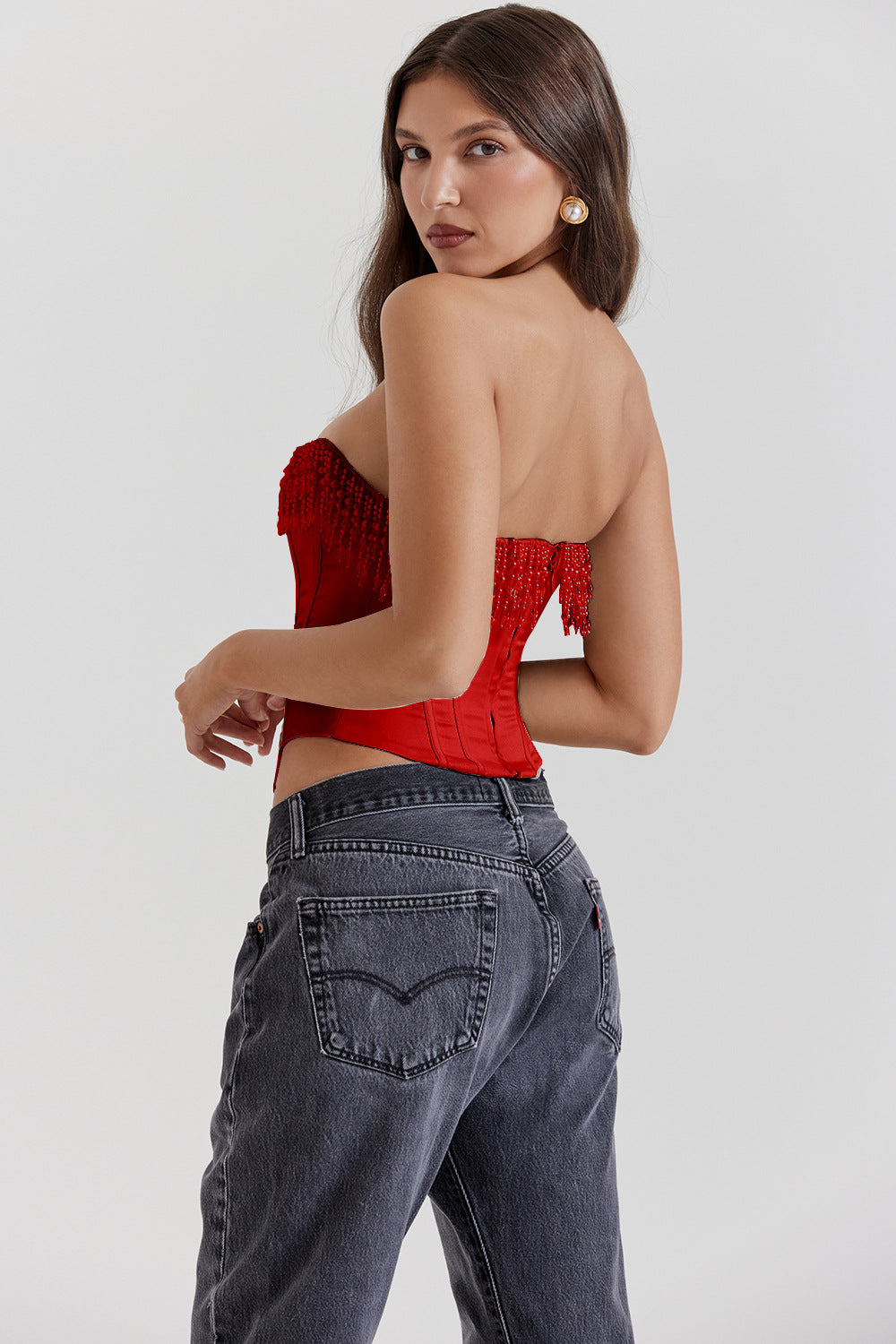 Color Sexy Pearl Tube Sleeveless Fishbone Tops