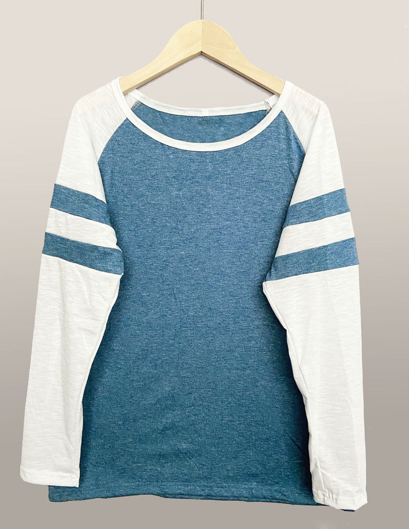 Striped Stitching Long Sleeve T-shirt Round Blouses