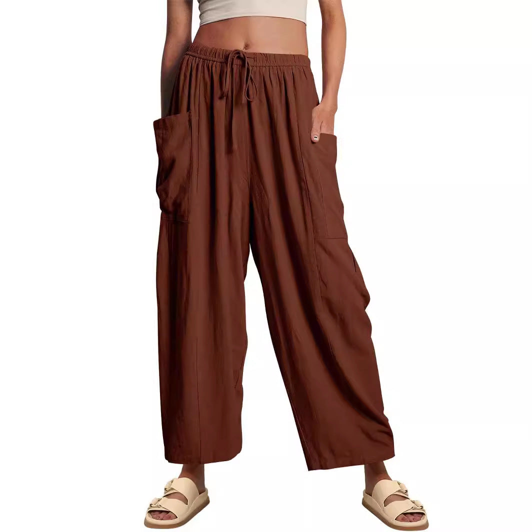 Elastic Waist Pleated Loose Casual Cotton Pants