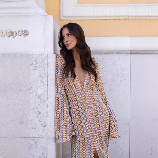 Color Lace Hollow Beach Low Cut Front Slit Dresses