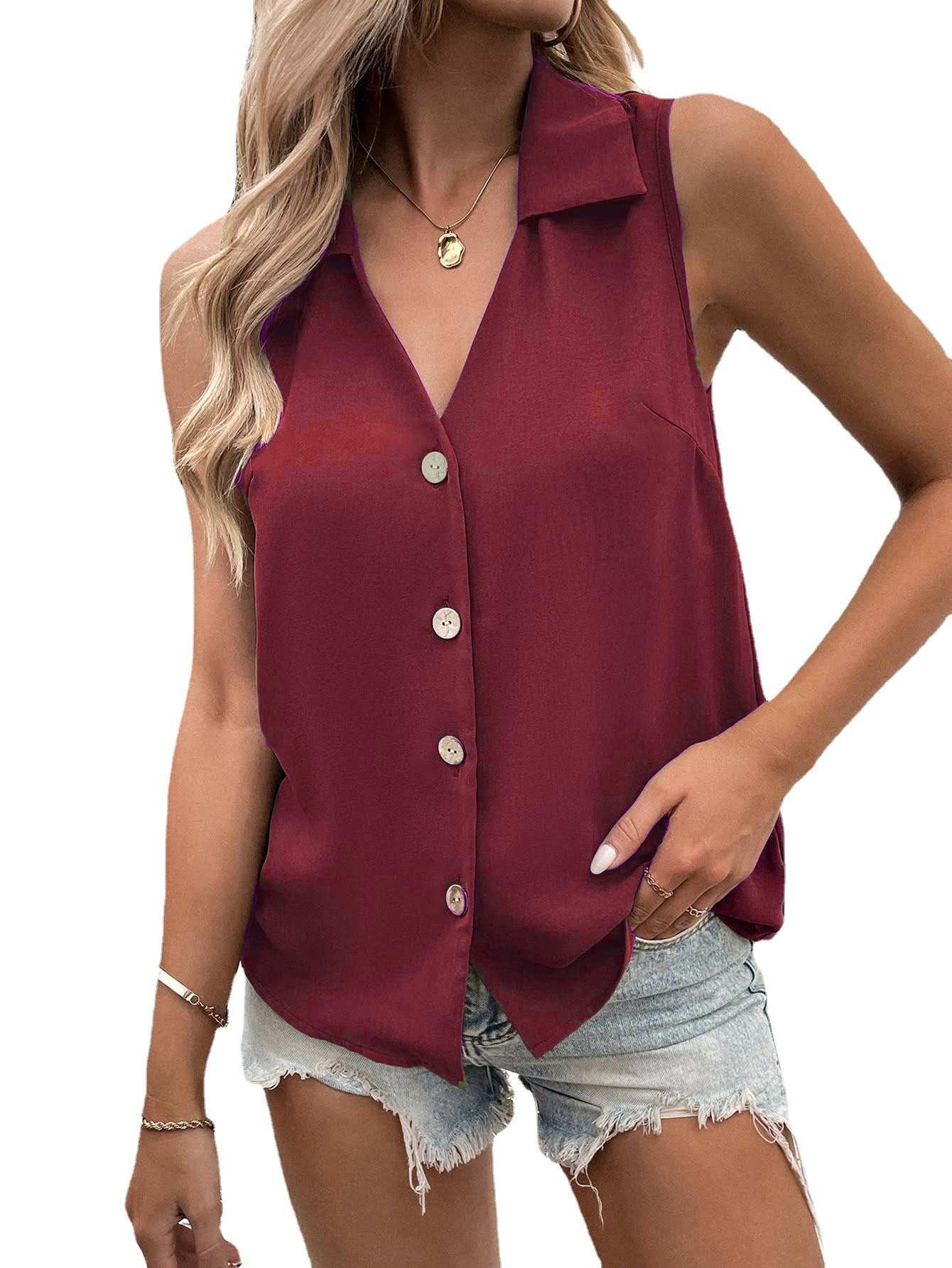 Women's Summer Solid Color Loose Chiffon Shirt Blouses