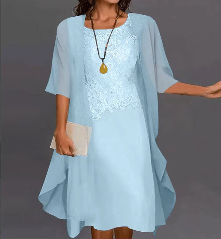 Lace Chiffon Solid Color Dress Two-piece Suits