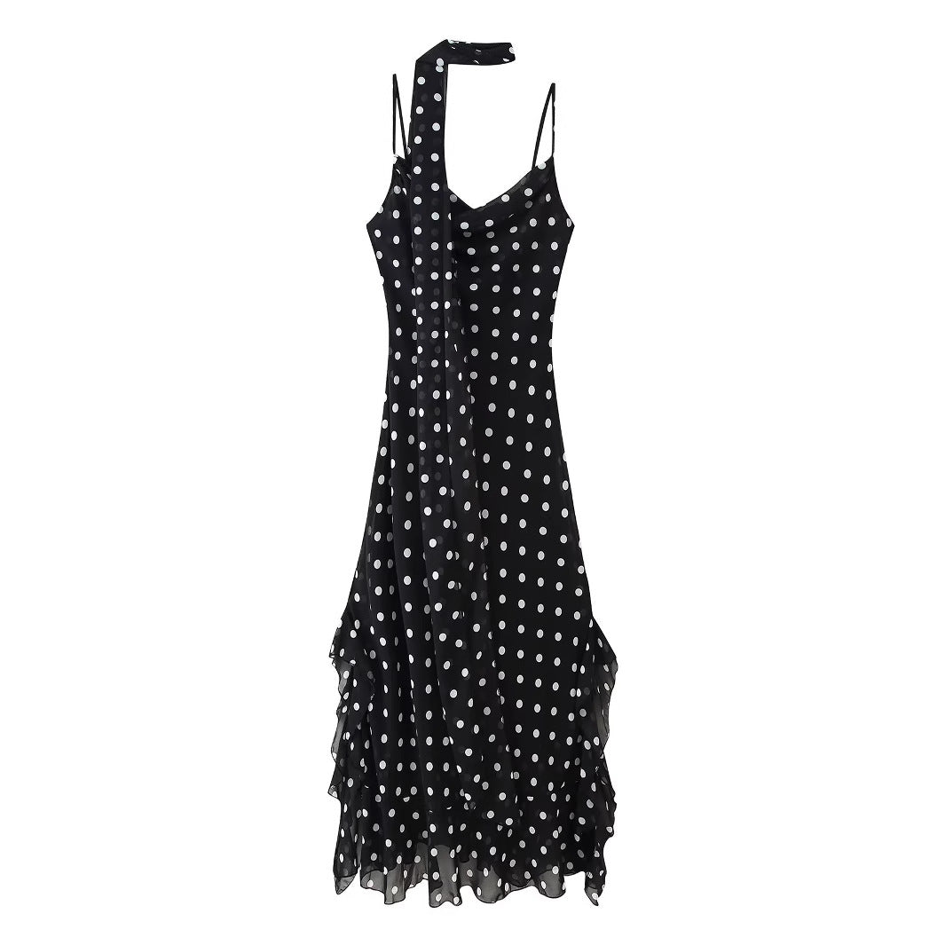 Women's Polka Dot Scarf Ruffled Dress Dresses